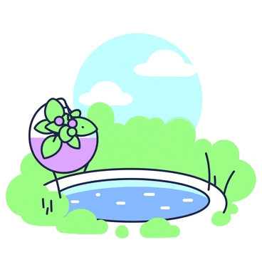 A coffee plant reflected in a pool of water with clear blue skies above