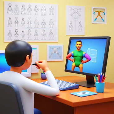 An animator adjusting a digital rig to bring a 3D character to life