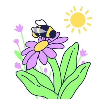 A bee is delicately landing on a cornflower. The bee has distinct features, including fuzzy black and yellow stripes on its body and delicate wings that reflect light. The cornflower has vibrant petals that form a star-like shape with a rich center. Surrounding the flower, there are lush green leaves and stems that provide a natural setting. The bright sun shines down, casting warm light over the scene, enhancing the details of the bee and the cornflower. In the background, other wildflowers are faintly visible, creating a lively atmosphere.