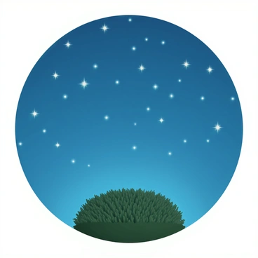 A clear night sky, deep blue in color, is filled with bright, twinkling stars scattered across the canvas of the heavens. Below, a lush green hedge, trimmed neatly, stands in silhouette against the vibrant sky. The stars shimmer with white and silver hues, creating a contrast with the dark outline of the hedge, enhancing the magical atmosphere. The scene evokes a sense of tranquility and wonder.