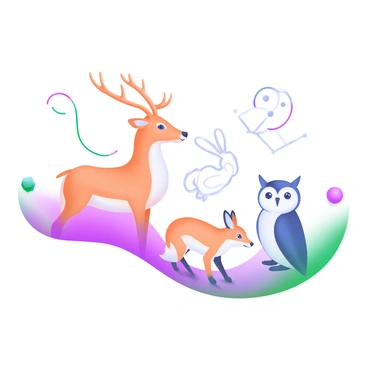 A modern pastel illustration featuring a collection of animals, each depicted with simple yet elegant line art designs. The animals include a graceful deer with antlers, a sleek fox, a curious rabbit, and a wise owl. Each animal is outlined in soft, flowing lines, showcasing their distinctive features while maintaining an overall minimalist aesthetic. The backdrop consists of gentle pastel colors that complement the animals, creating a harmonious and inviting scene.