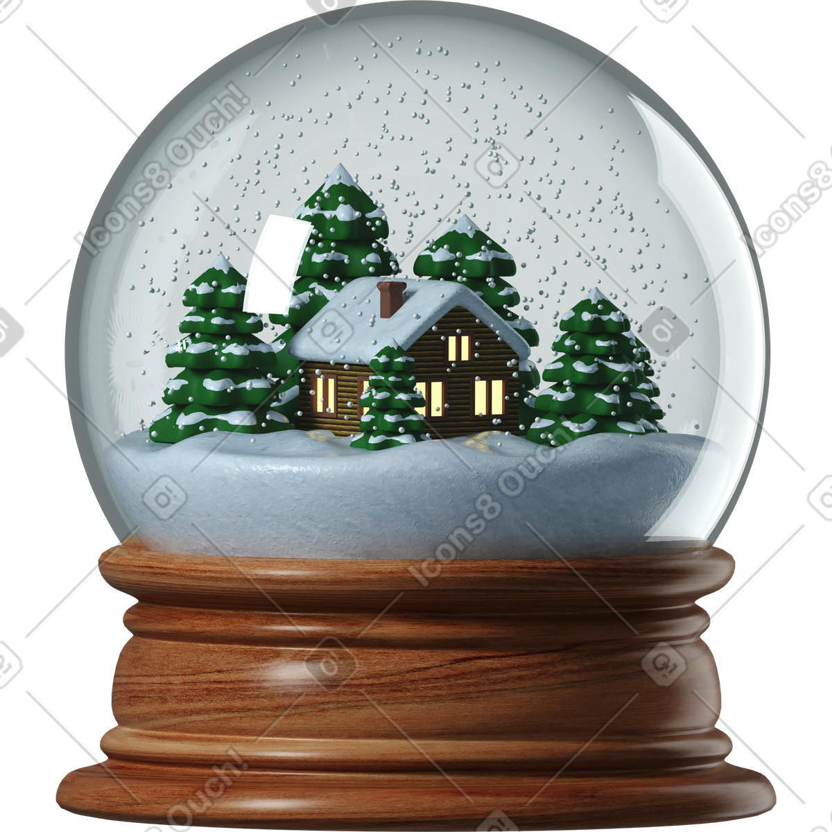 Ilustración Bola de nieve navideña con casa y árboles en estilo 3D Business a descargar en PNG SVG