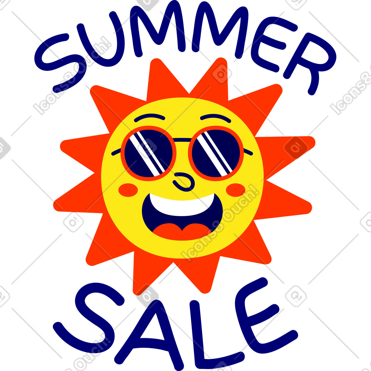 Lettering summer sale sun with sunglasess text illustration in style download in PNG, SVG