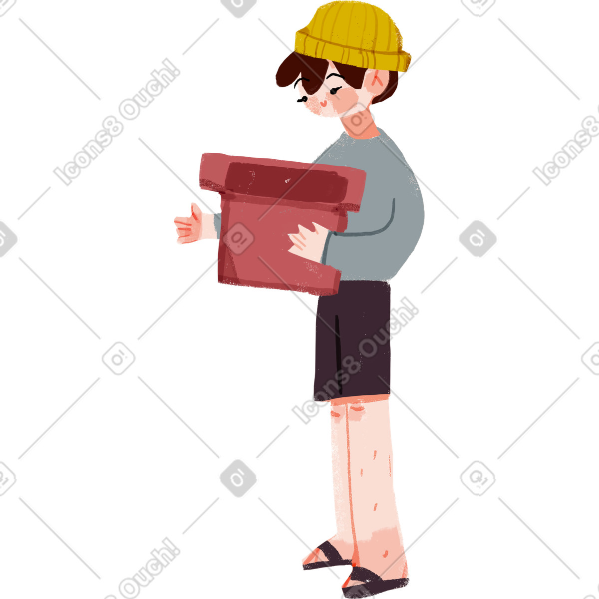 Illustration Boy holding an empty box dans le style Ikigai à télécharger aux formats PNG, SVG