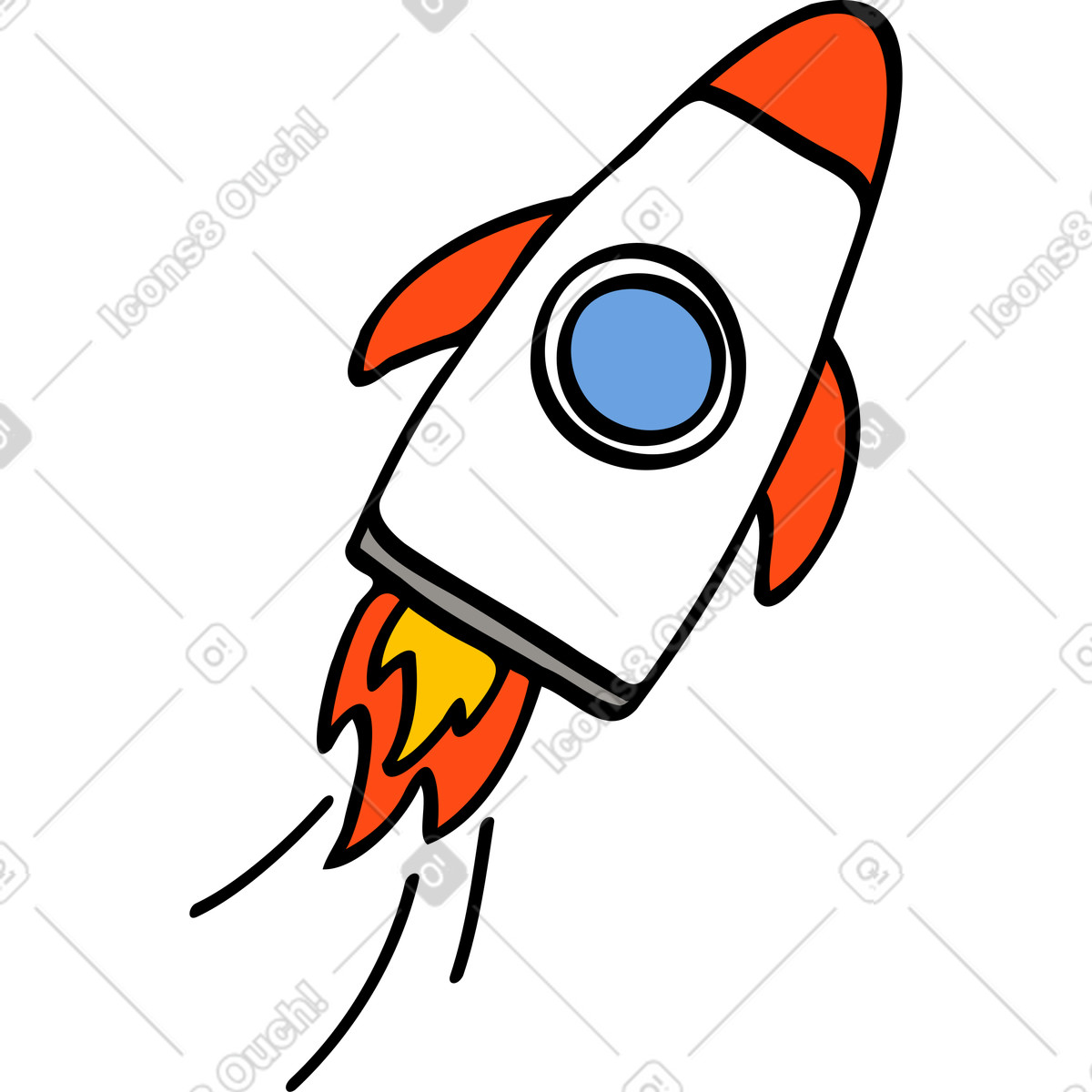 Rocket with fire illustration in Comic style download in PNG, SVG