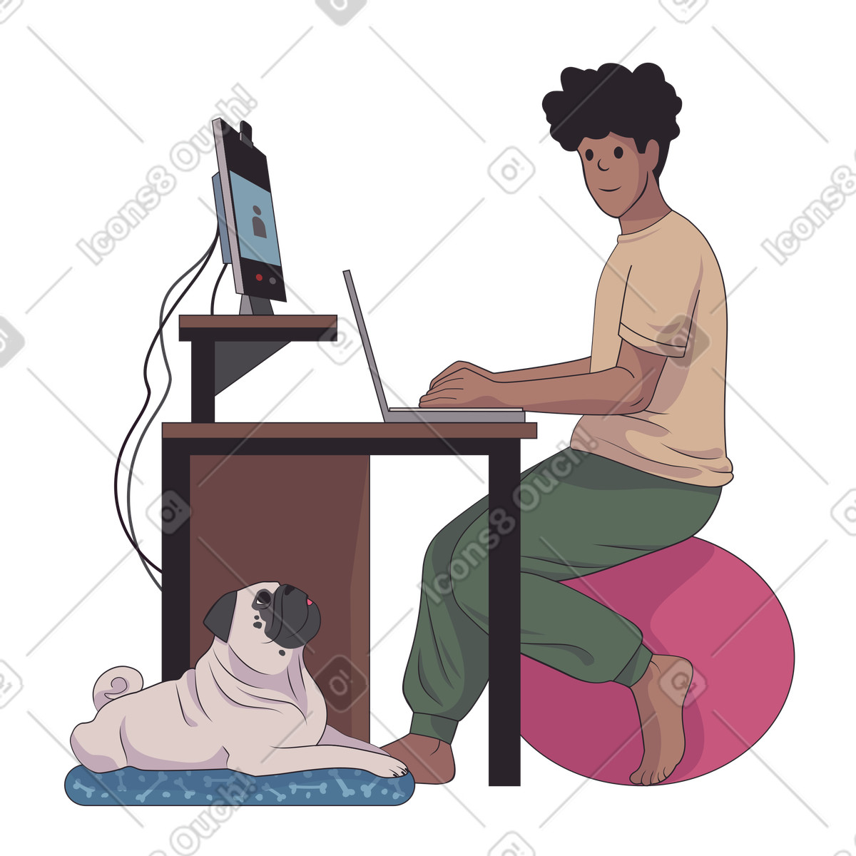 Freelancer in einem online-remote-meeting-Illustration im Eastwood-Stil als Download PNG, SVG