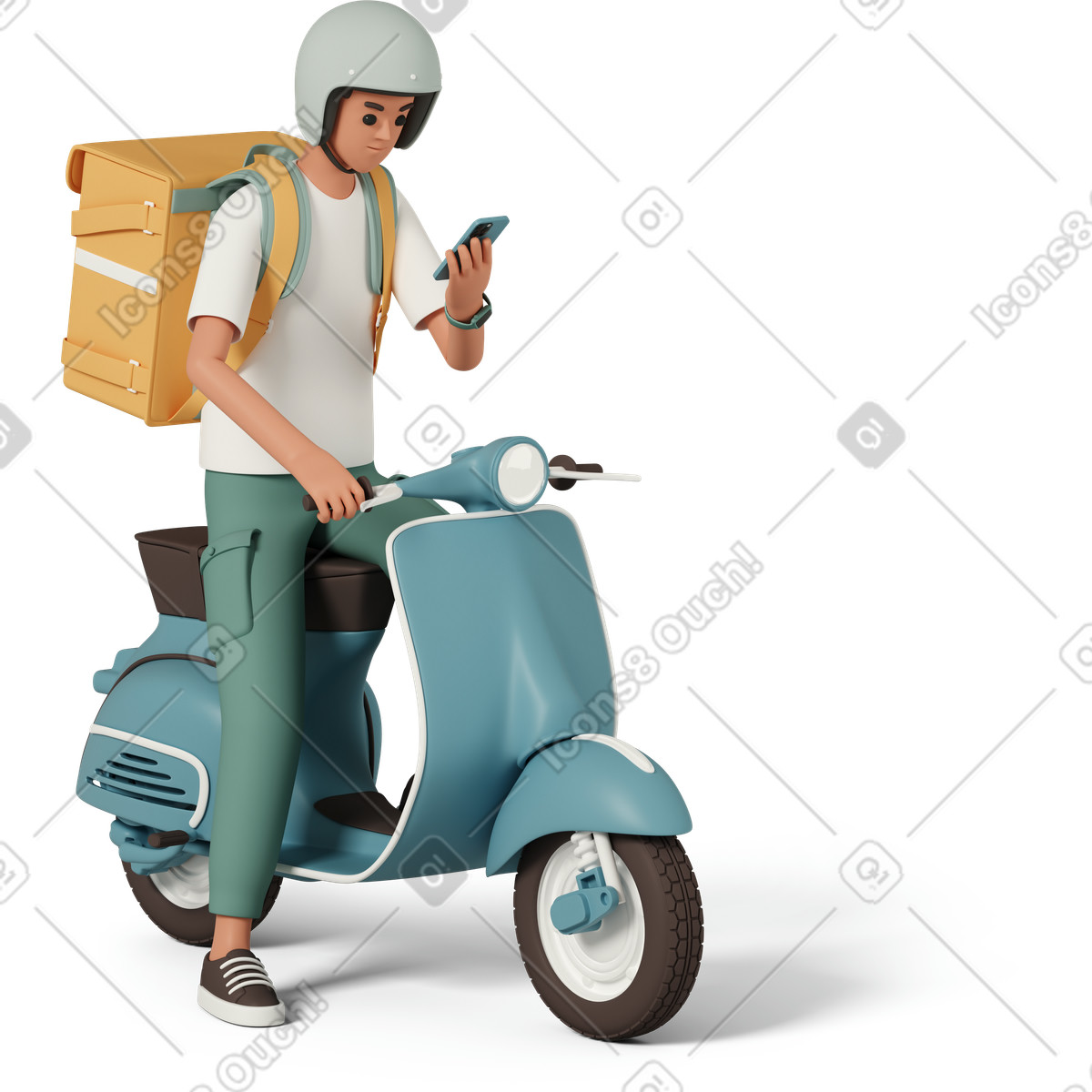 3D Casual life 스타일의 Delivery boy on scooter 일러스트레이션 PNG, SVG 다운로드