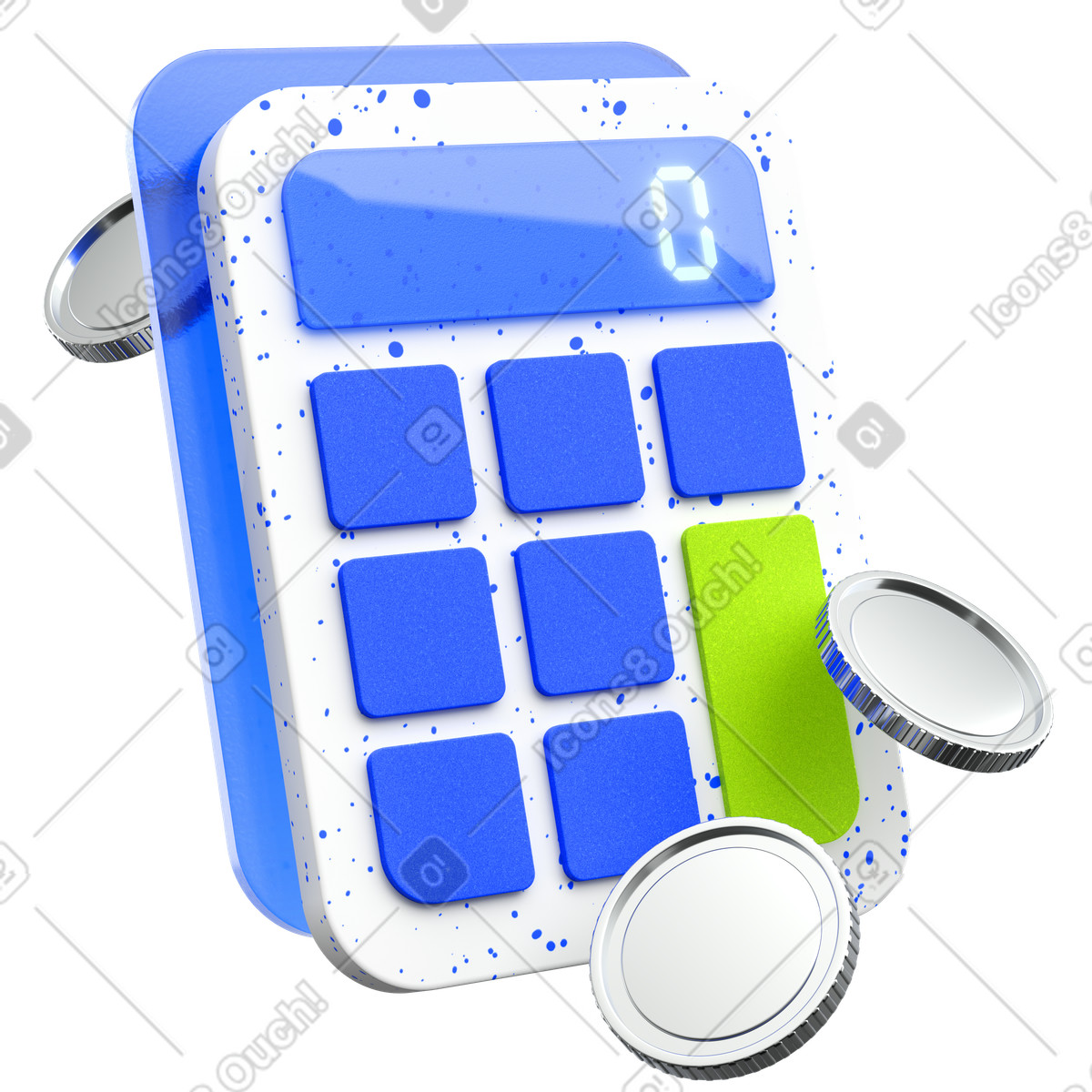 Illustration Calculatrice avec pièces d'argent dans le style 3D Enterprise à télécharger aux formats PNG, SVG