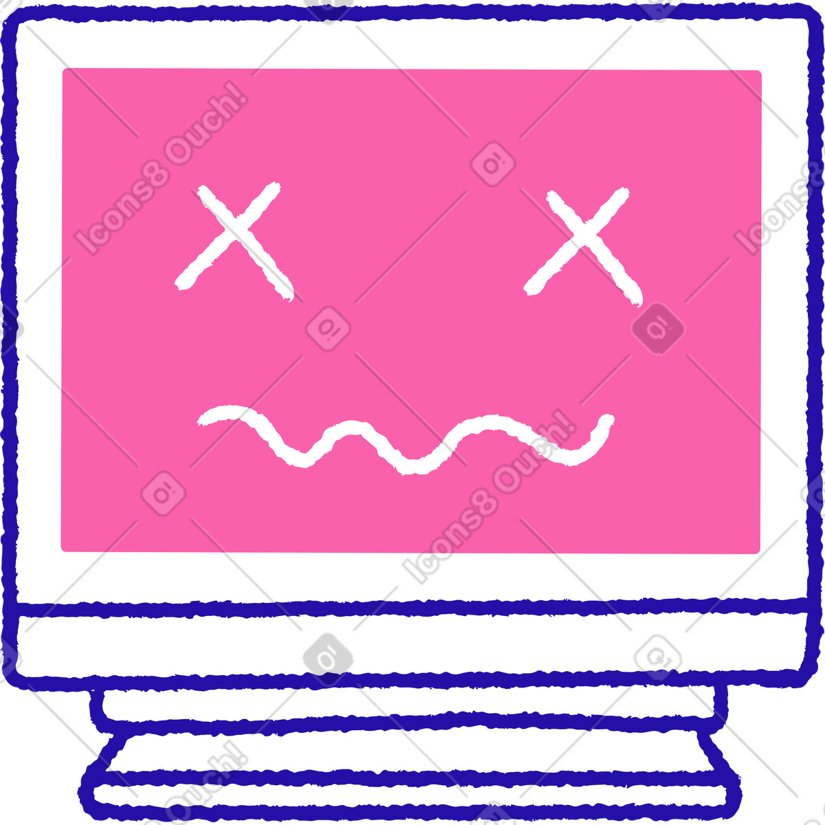 Ilustración Monitor de pc con falla del sistema en estilo Whimsy a descargar en PNG y SVG