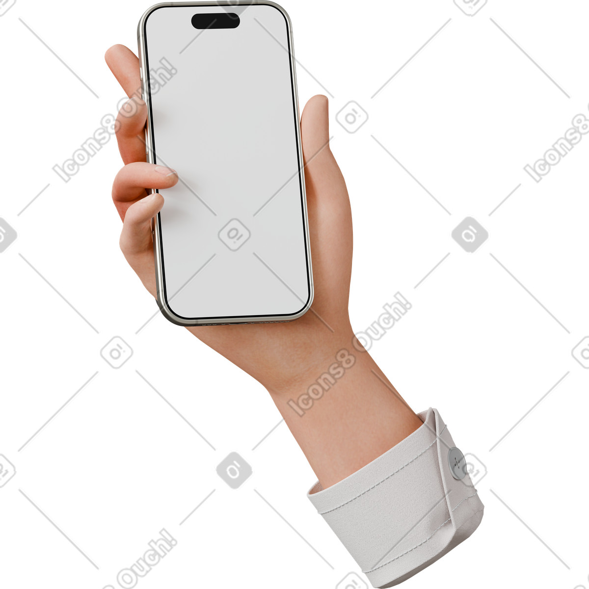 Hand holding smartphone mockup illustrazione in stile 3D Hygge scarica in PNG, SVG