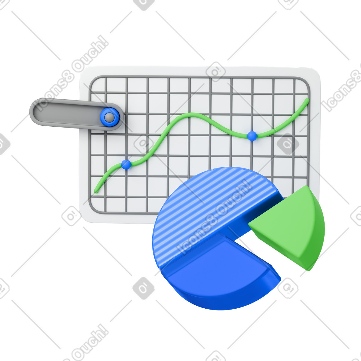 3D Stickle 스타일의 Analytics report combining grid line chart and colorful pie diagram 애니메이션 일러스트레이션 GIF, Lottie(JSON), AE로 다운로드