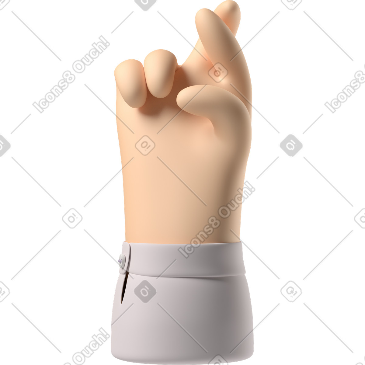 Ilustración Mano de piel pálida con los dedos cruzados en estilo 3D Hands Fun&Wild a descargar en PNG y SVG
