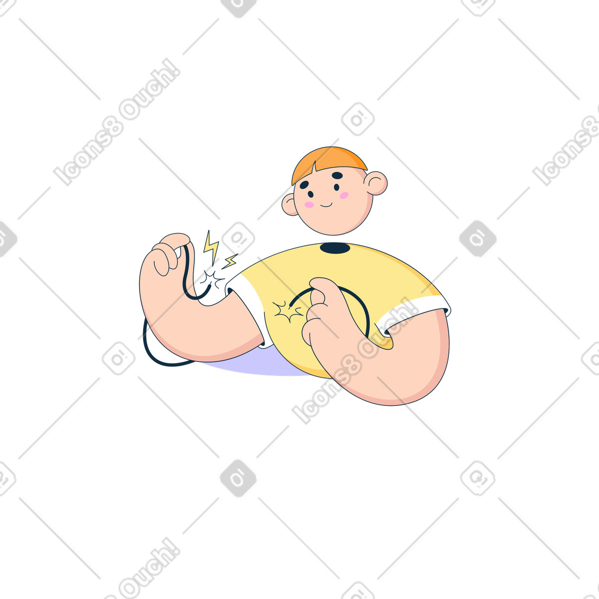Man holding a broken sparking wire illustration in Bubble gum style download in PNG, SVG