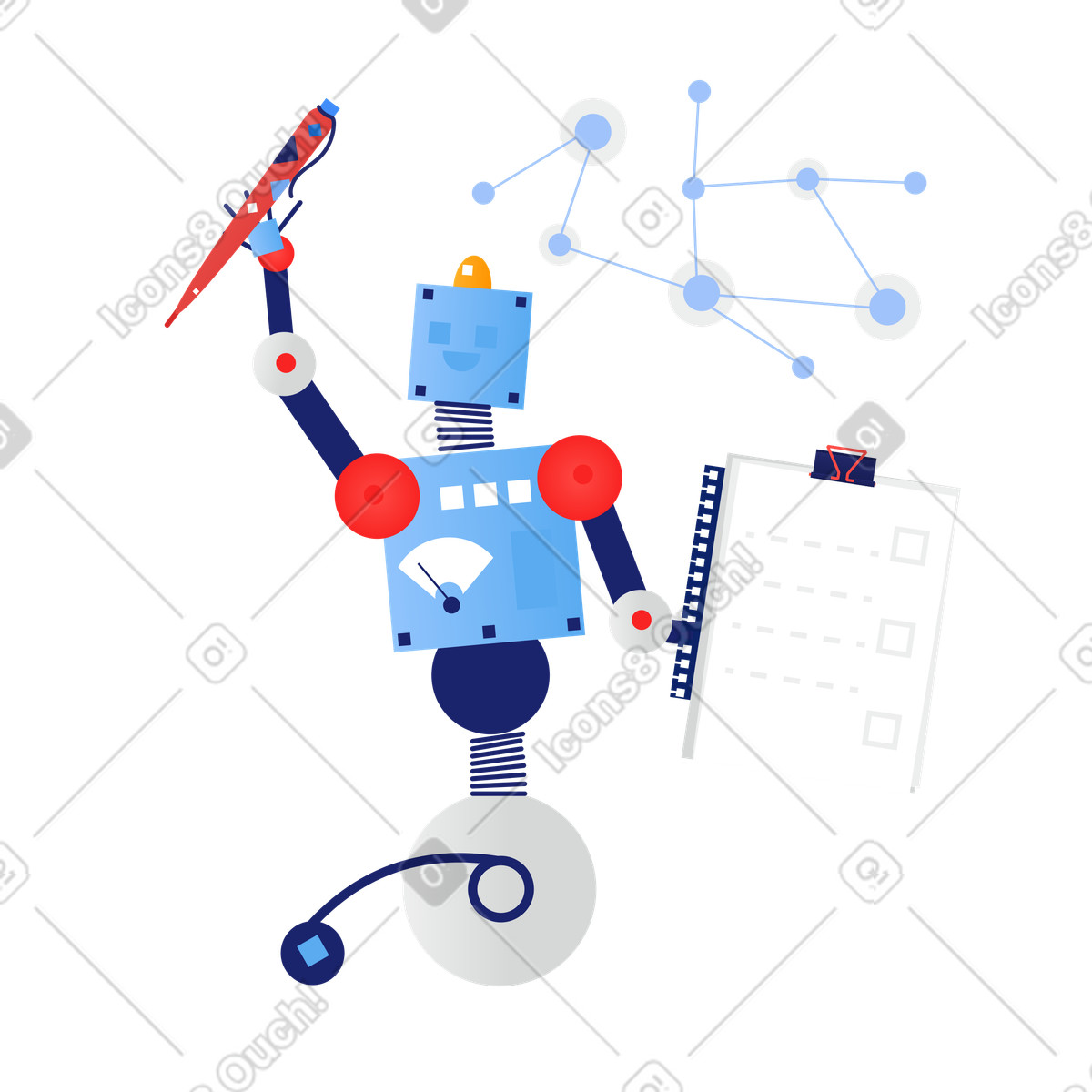 Ilustración Gerente de logística robótico sosteniendo portapapeles y bolígrafo en estilo Clip a descargar en PNG SVG