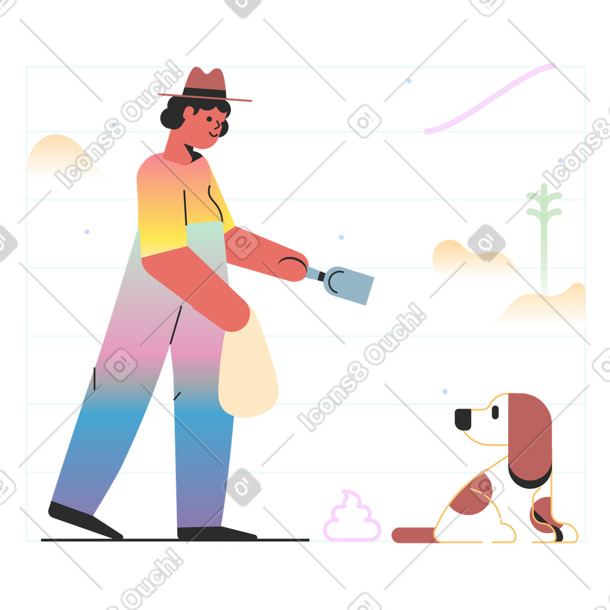 Clean up after a dog illustration in Marginalia style download in PNG, SVG