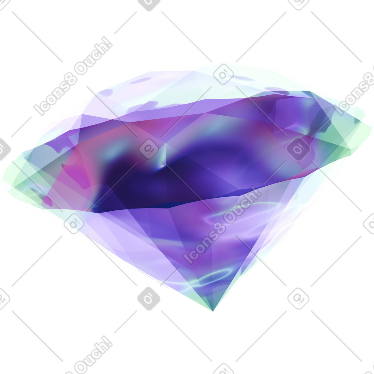 Ilustración Diamante púrpura iridiscente en estilo 3D Crystex a descargar en PNG y SVG