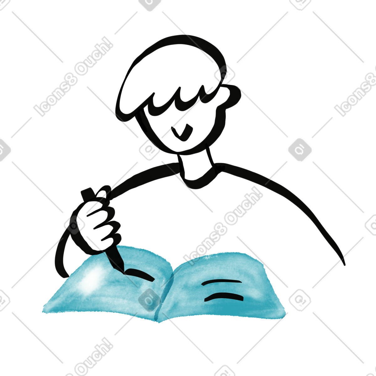 Ilustração de Student writing homework in open notebook with pen and smile em no estilo Watercolor sketch para baixar em PNG, SVG