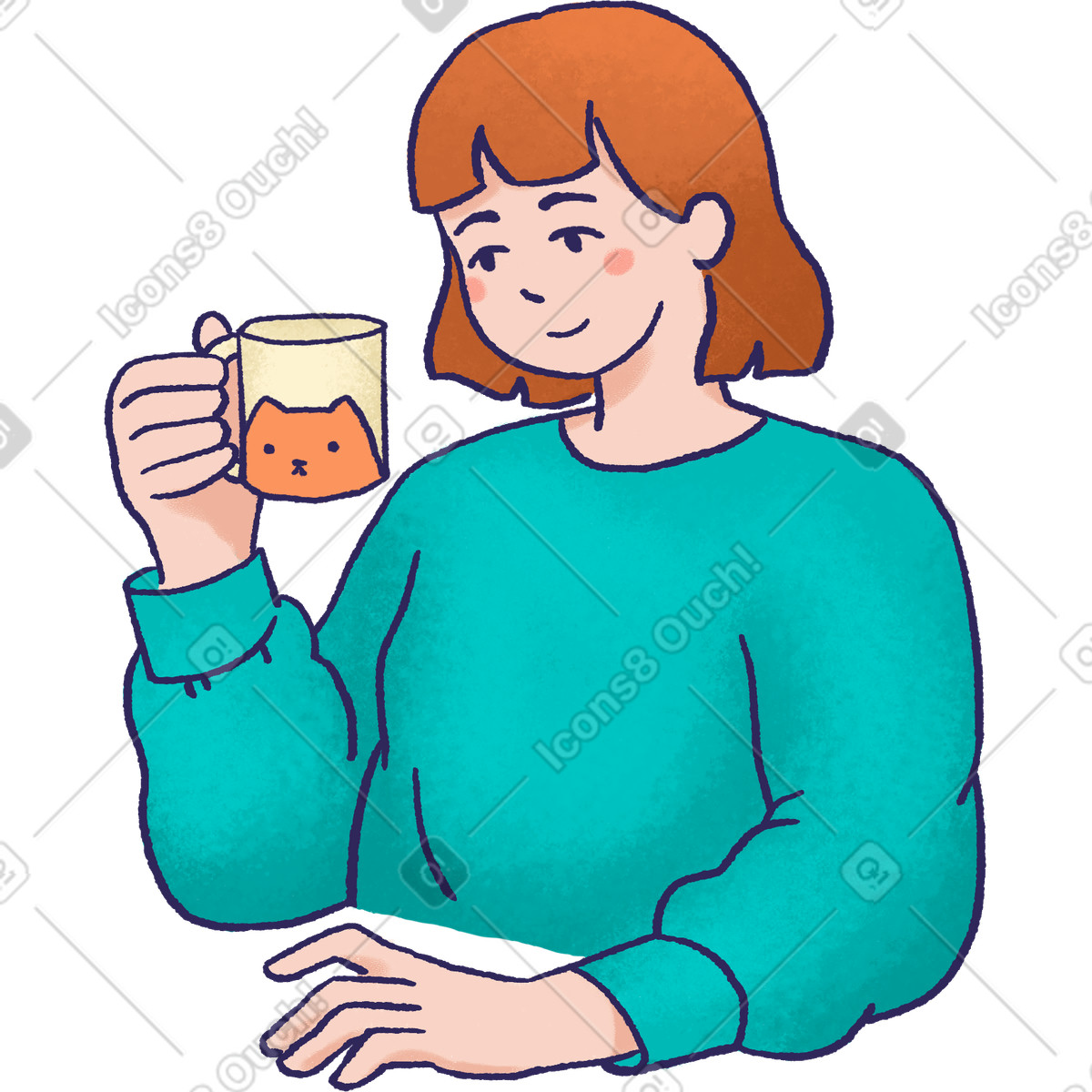 Illustration Young woman holding cup dans le style Hue à télécharger aux formats PNG, SVG