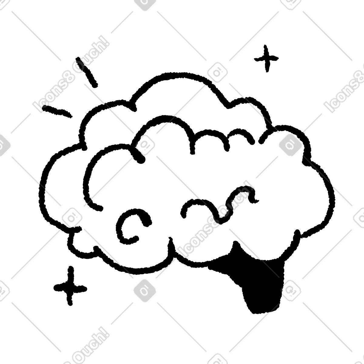 Brain doodle with sparkles suggesting intelligence and creative thinking energy illustrazione in stile Black Chalk scarica in PNG, SVG