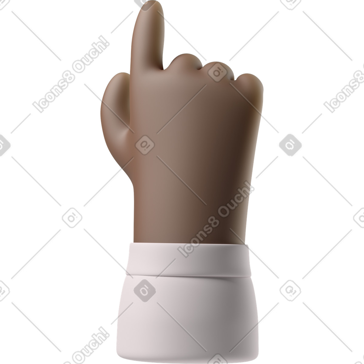 Illustration Vue arrière d'une main de peau noire pointant vers le haut dans style 3D Hands Fun&Wild à télécharger aux formats PNG, SVG