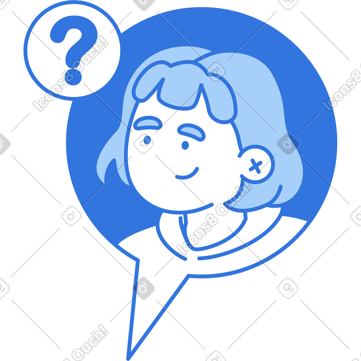 Speech bubble with woman and question mark illustration in Sky style download in PNG, SVG