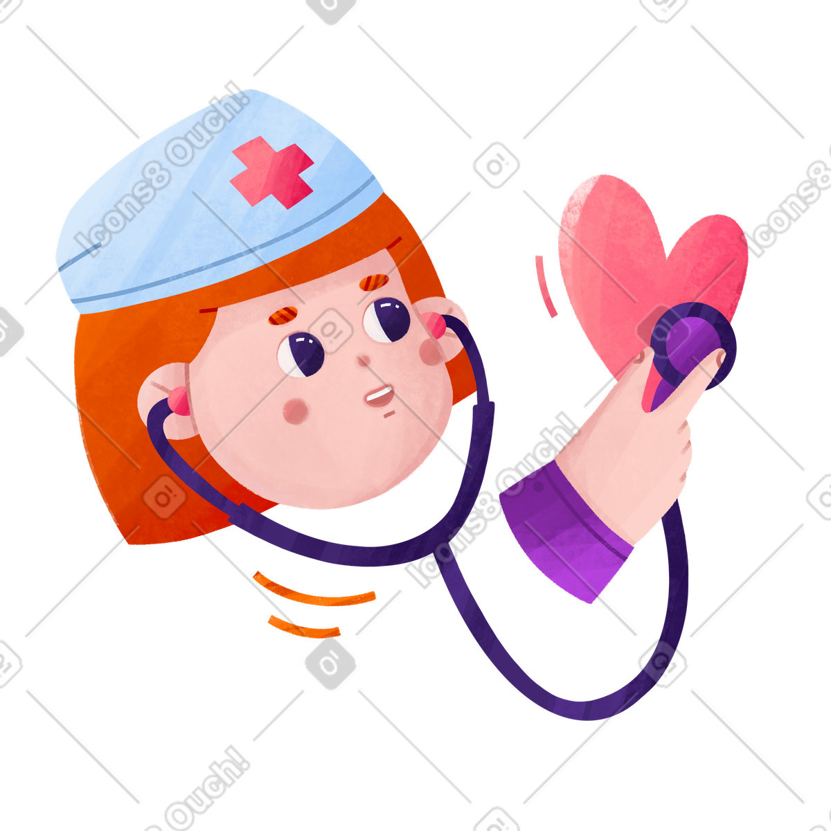Ilustração de Nurse listening to heart with stethoscope, Healthcare and patient checkup em no estilo Bonbon para baixar em PNG, SVG