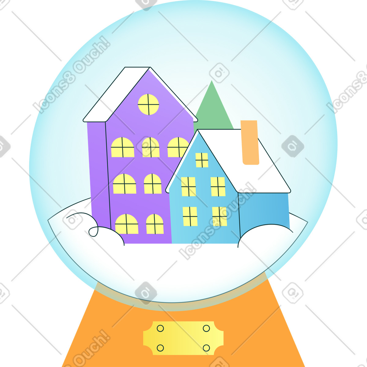 下载 Florid 风格的 有房子的巨大雪球 插画，支持 PNG、SVG 格式