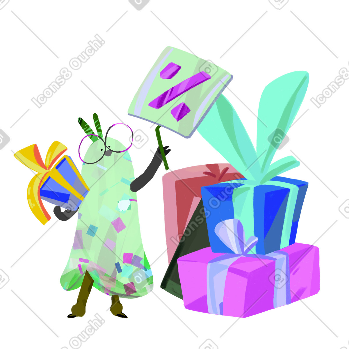 Feiertagsverkauf und saisonale ersparnisse-Illustration im Atomic-Stil als Download in PNG, SVG