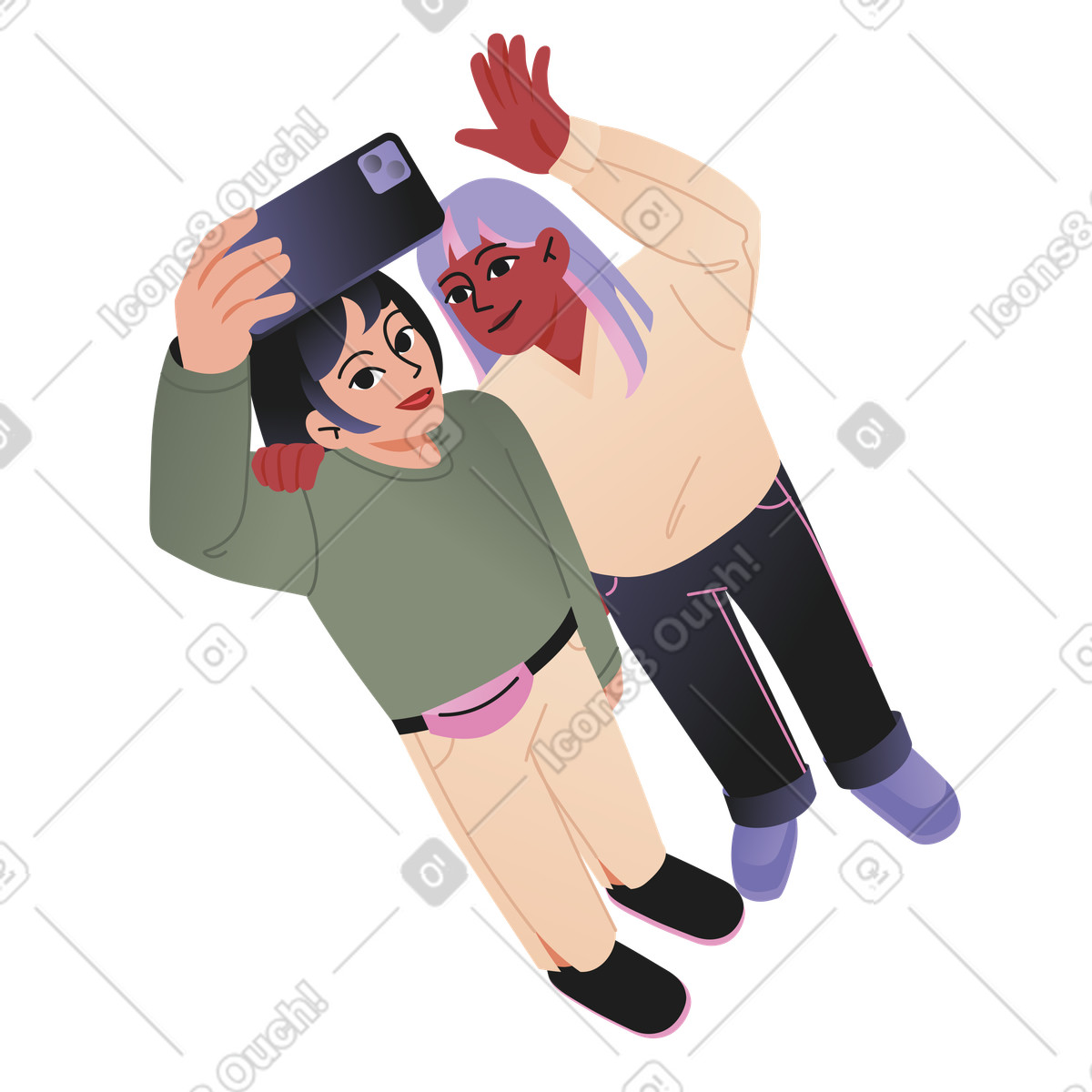 Ein paar frauen machen selfies-Illustration im Coworking-Stil als Download in PNG, SVG