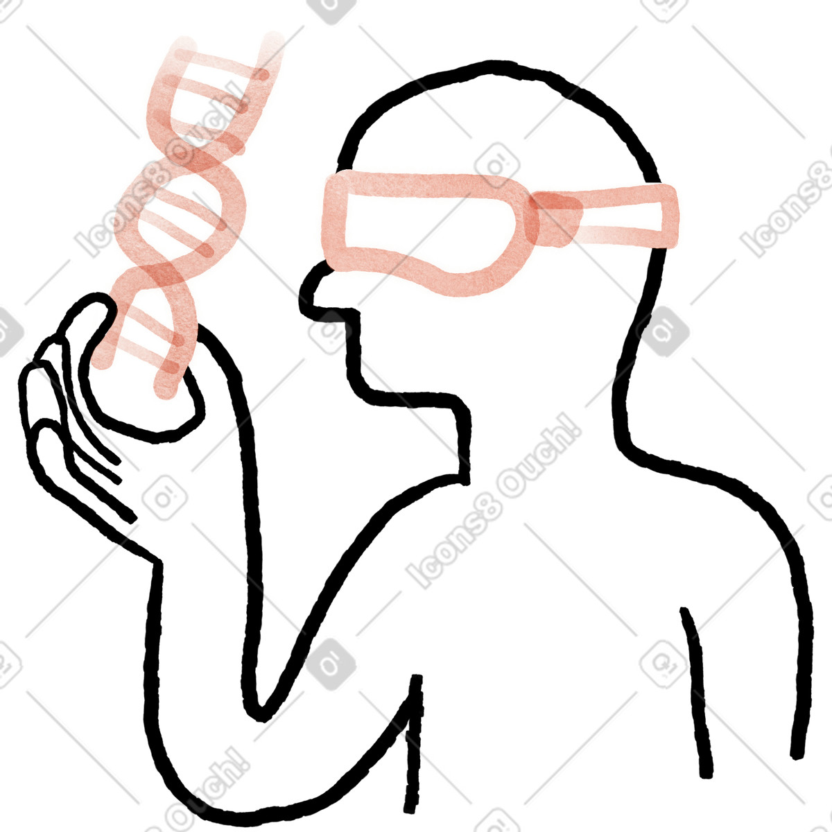 下载 Anthropic Claude Hand Drawn 风格的 Dna researcher wearing goggles holding double helix strand carefully 插画，支持 PNG、SVG 格式