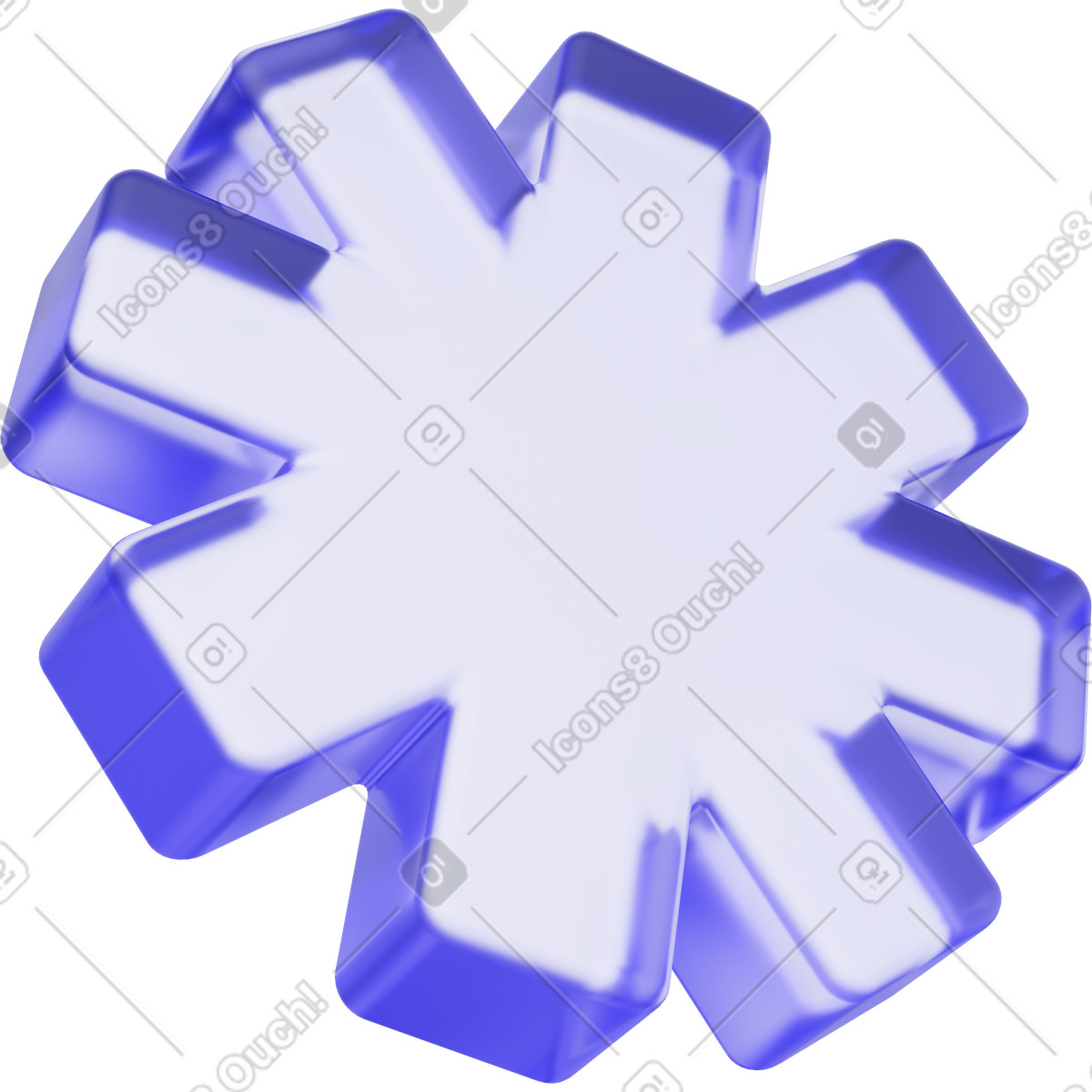 3D Playful スタイルの Snowflake icon, purple glass crystal, winter star のイラストをPNG、SVG形式でダウンロード