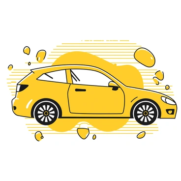 An outline of a car is prominently displayed at the center of the image. The car has a streamlined shape with clearly defined features such as the windows, wheels, and headlights. Surrounding the car outline are various abstract forms, resembling shattered pieces or digital distortion patterns, which create a sense of movement and disruption. The background is filled with a series of lines and shapes that contribute to the glitch effect. Overall, the composition conveys a modern, technology-inspired feel.