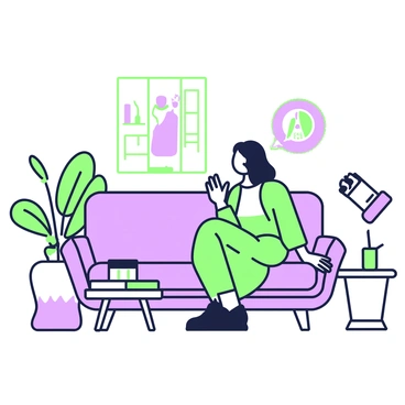 An influencer is sitting on a stylish couch in a modern living space. They have long hair and are wearing a fashionable outfit that complements the decor. The influencer is facing a camera, speaking enthusiastically about a product. A small table beside the couch holds the product, which is clearly visible. Soft lighting illuminates the scene, highlighting the influencer's expressive gestures as they share their glowing testimonial. In the background, there are decorative plants and art pieces that enhance the ambiance of the room.