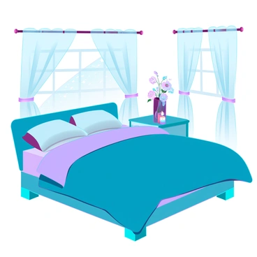 A serene bedroom scene with silky sheets, soft pillows, and a hint of romance in the air.