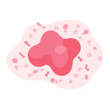 A cluster of round, irregularly shaped "cancer cells" with a reddish hue is depicted in the center of the image. These cancer cells are surrounded by various "normal cells" that are smaller and have a more uniform, pale pink color. The cancer cells appear larger and more chaotic, while the normal cells are organized and arranged in a neat pattern around them. Some "normal cells" are adjacent to the "cancer cells," showing signs of interaction, such as extending tiny "protrusions" towards the cancer cells. The background is a soft gradient of light colors, emphasizing the cellular interaction at the forefront.