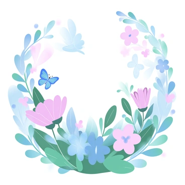 A vibrant flower garden is filled with a variety of flowers in full bloom, showcasing a spectrum of colors and shapes. Among the flowers, several butterflies are fluttering, their wings displaying intricate patterns. The butterflies are in various positions, some resting on the petals while others are mid-flight. The scene is lively, with flowers swaying gently as if touched by a soft breeze. The background is filled with lush green leaves, complementing the bright colors of the flowers and butterflies.
