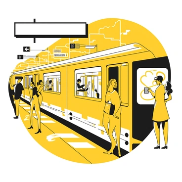 An intercom system mounted on the wall of a bustling metro station is actively making an announcement. The intercom has a rectangular shape and features a speaker grille, with a small light indicating that it is in use. Below the intercom, a diverse group of passengers stands on the platform, facing the train tracks. Some passengers are checking their watches, while others are engaged in conversations or looking at their phones. The platform is filled with advertisements on the walls and overhead signs directing to different train lines. The atmosphere is lively, with the sound of trains arriving and departing in the background.