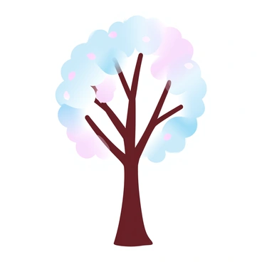 A single tree with a sturdy trunk and straight branches is depicted, featuring a few small leaves scattered throughout. The tree is outlined with clean, simple lines to emphasize its shape. It stands prominently against a plain backdrop, creating a clear focus on the tree itself.