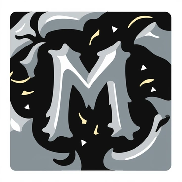 A dark, metallic album cover with sharp, angular shapes and intricate abstract designs. The background features a gradient of deep black and silver, creating a sense of depth. In the foreground, there are swirling patterns of distorted metal that reflect light with a glossy sheen. Prominent in the center, there is a stylized "M" made of jagged metal shards, surrounded by smaller abstract elements that look like sparks or shards flying in various directions. The entire composition conveys a sense of energy and intensity, with a strong focus on the metallic theme.