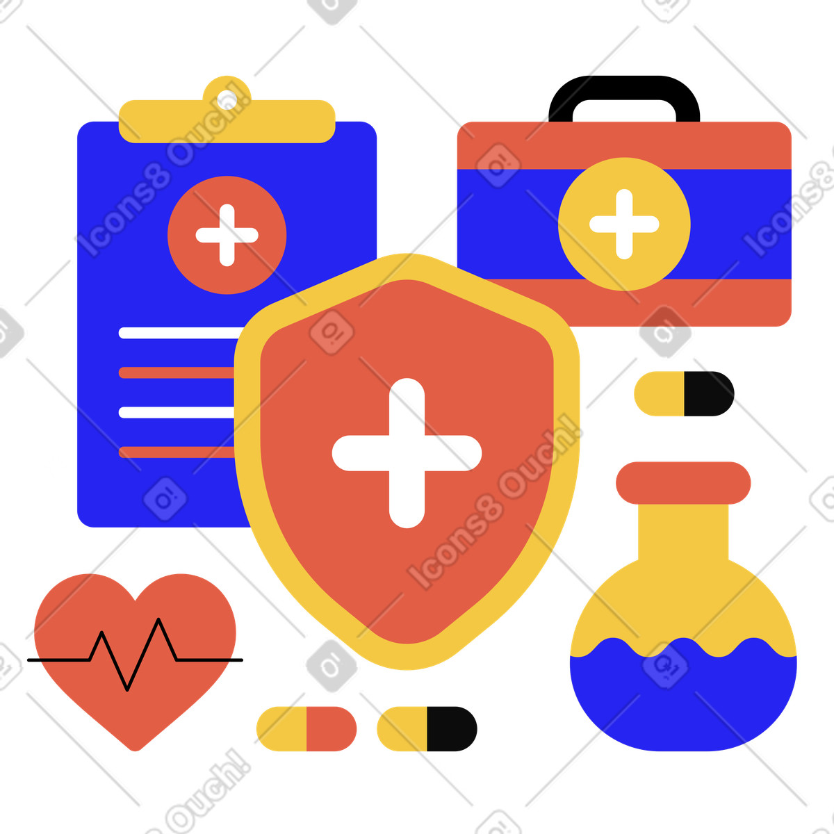Ilustración Suministros médicos y productos sanitarios. en estilo Flat a descargar en PNG SVG