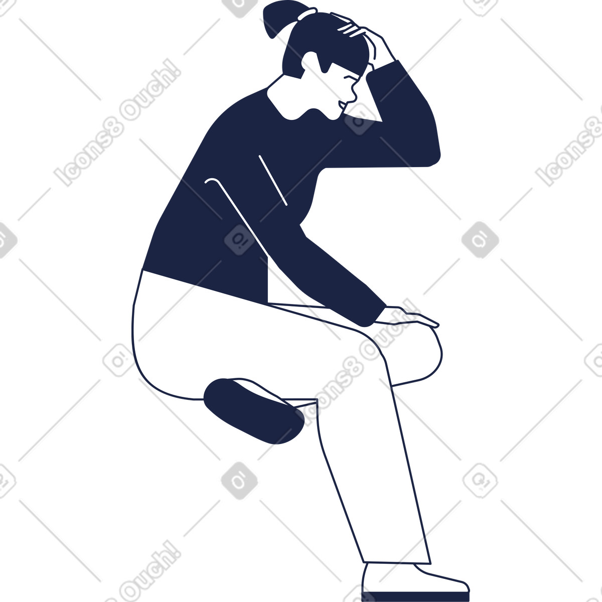 Triste donna seduta con la testa in mano illustrazione stile Urban Line scarica PNG, SVG