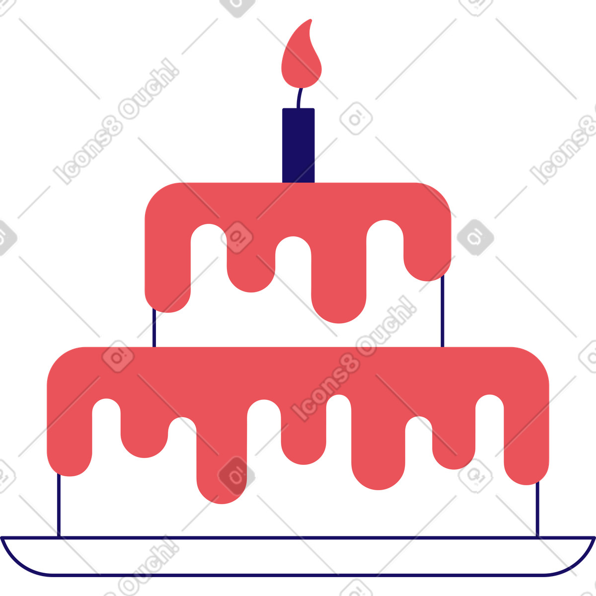 Große torte mit kerze-Illustration im Bendy-Stil als Download in PNG, SVG