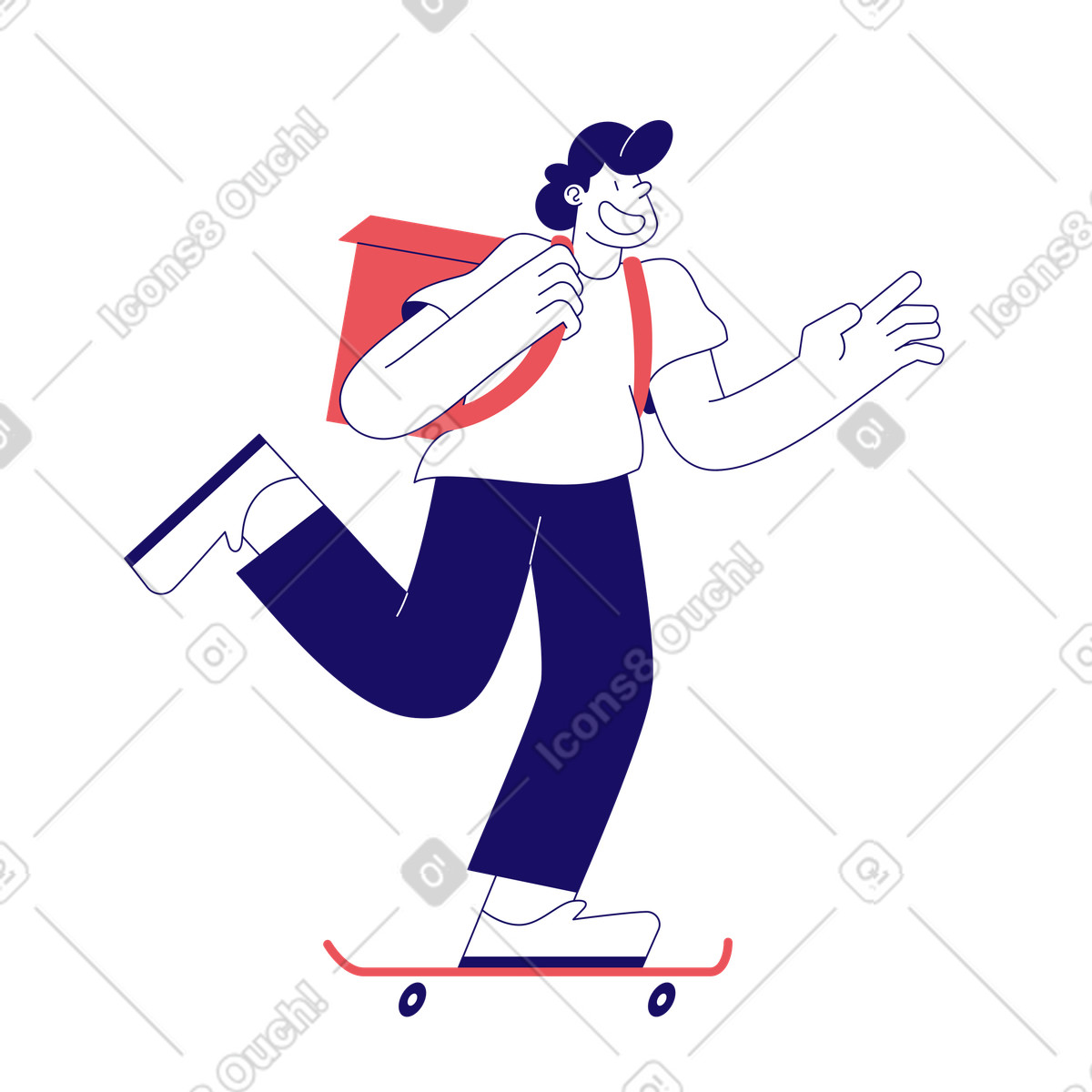 Ilustração de Homem entrega em um skate no estilo Bendy para baixar PNG, SVG