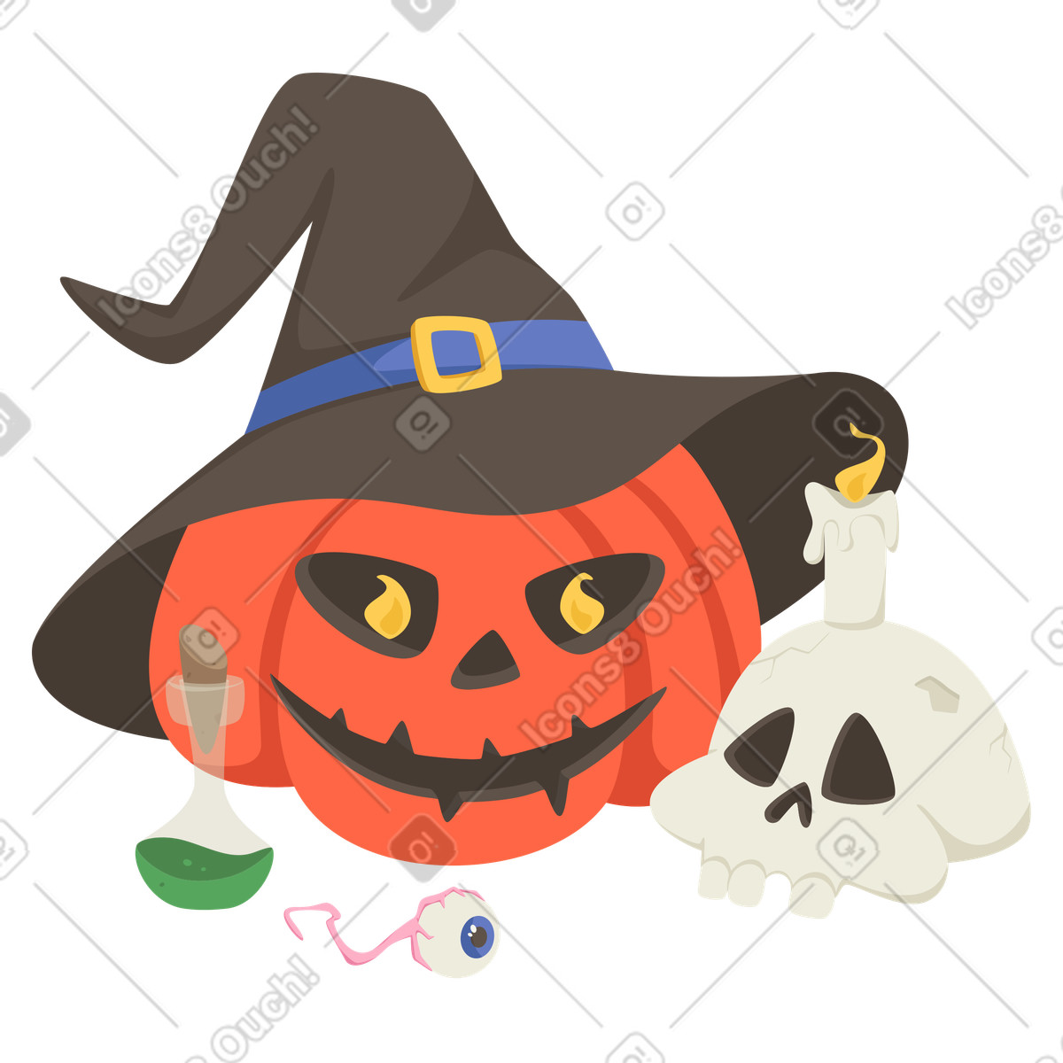 Ilustração de Abóbora e caveira halloween com uma vela em no estilo Social para baixar em PNG, SVG