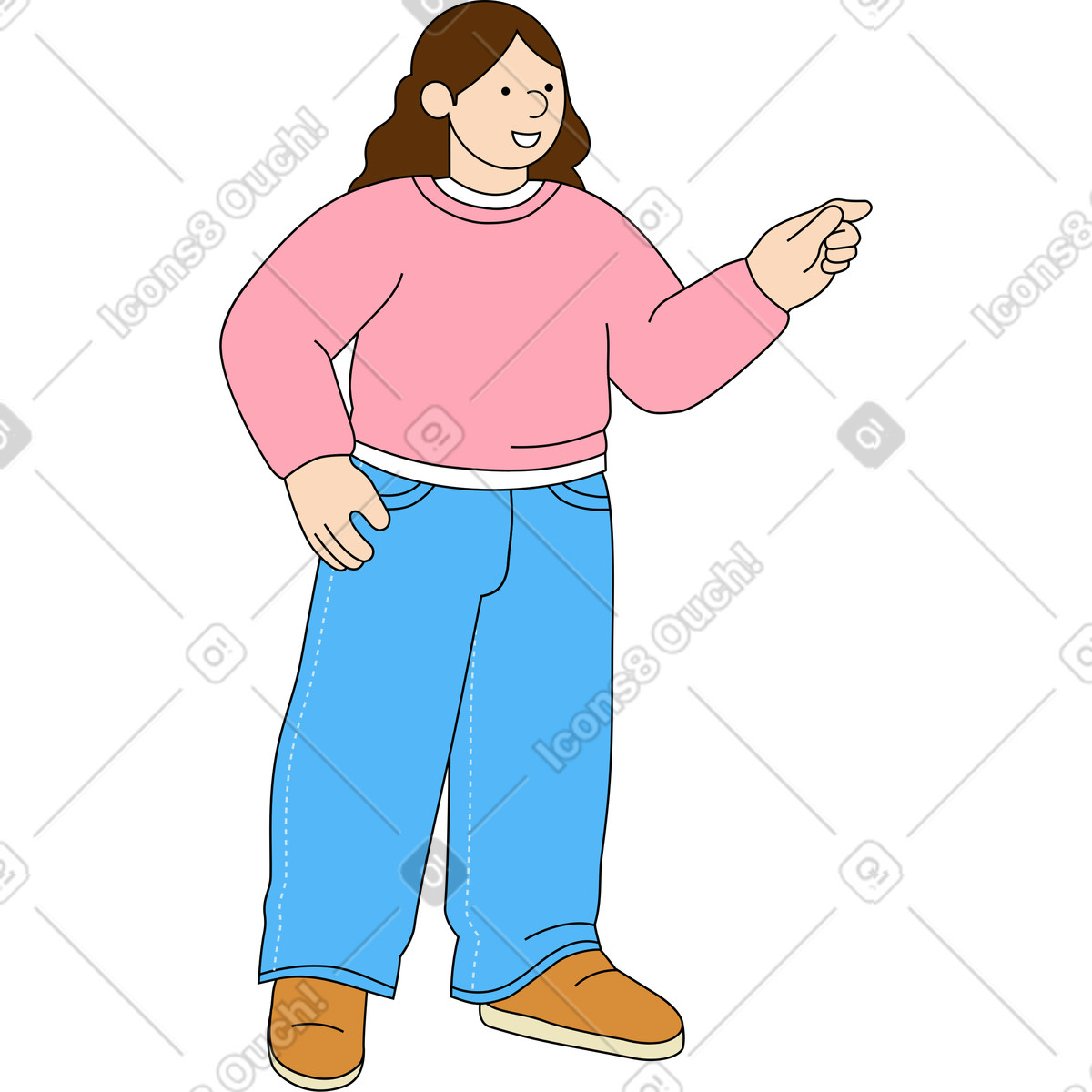 下载 Kindy 风格的 女人指着某物 插画，支持 PNG、SVG 格式