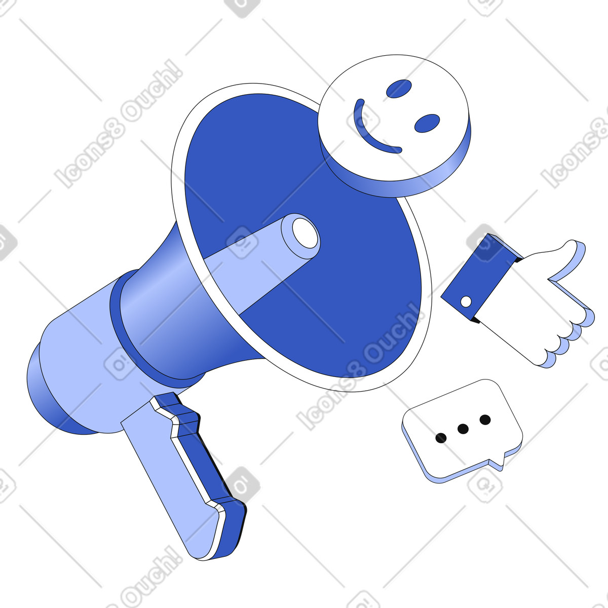 Megaphone and social media reactions illustration in PNG, SVG