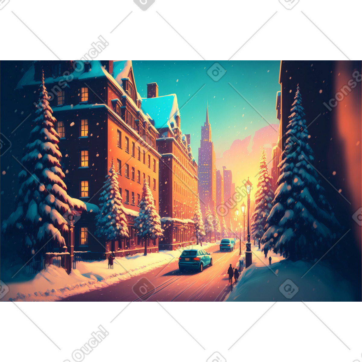 Ilustración Fondo de calle ciudad navidad 3d en estilo Experimental a descargar en PNG y SVG