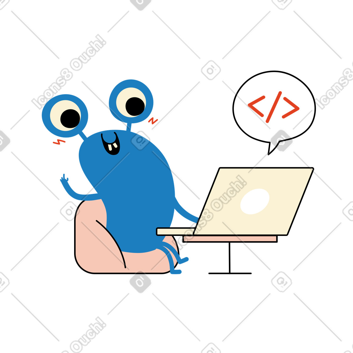 下载 Jelly 风格的 笔记本电脑上的字符工作和编码 插画，支持 PNG、SVG 格式
