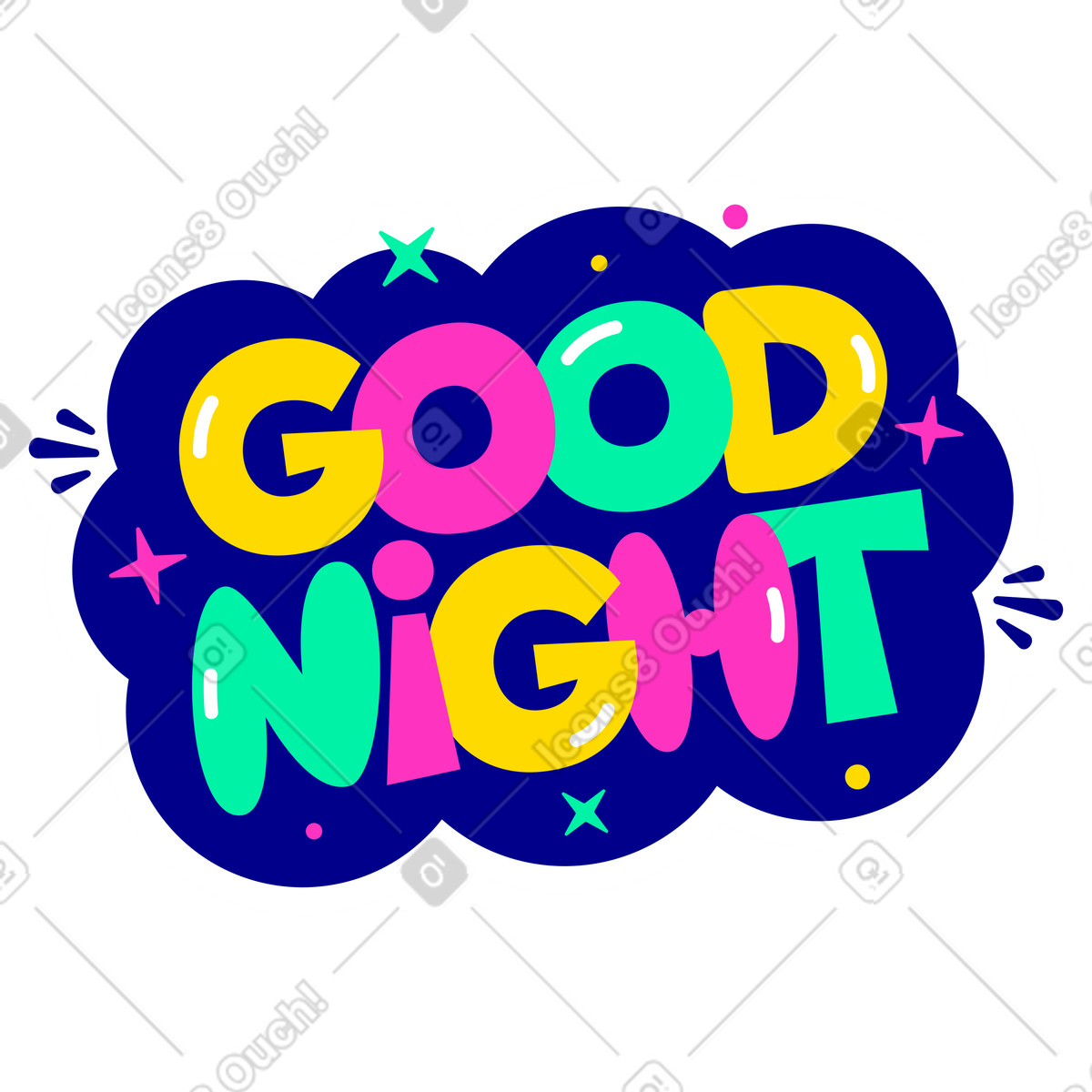 Scritta adesiva buonanotte testo multicolore illustrazione in stile Lettering scarica in PNG, SVG
