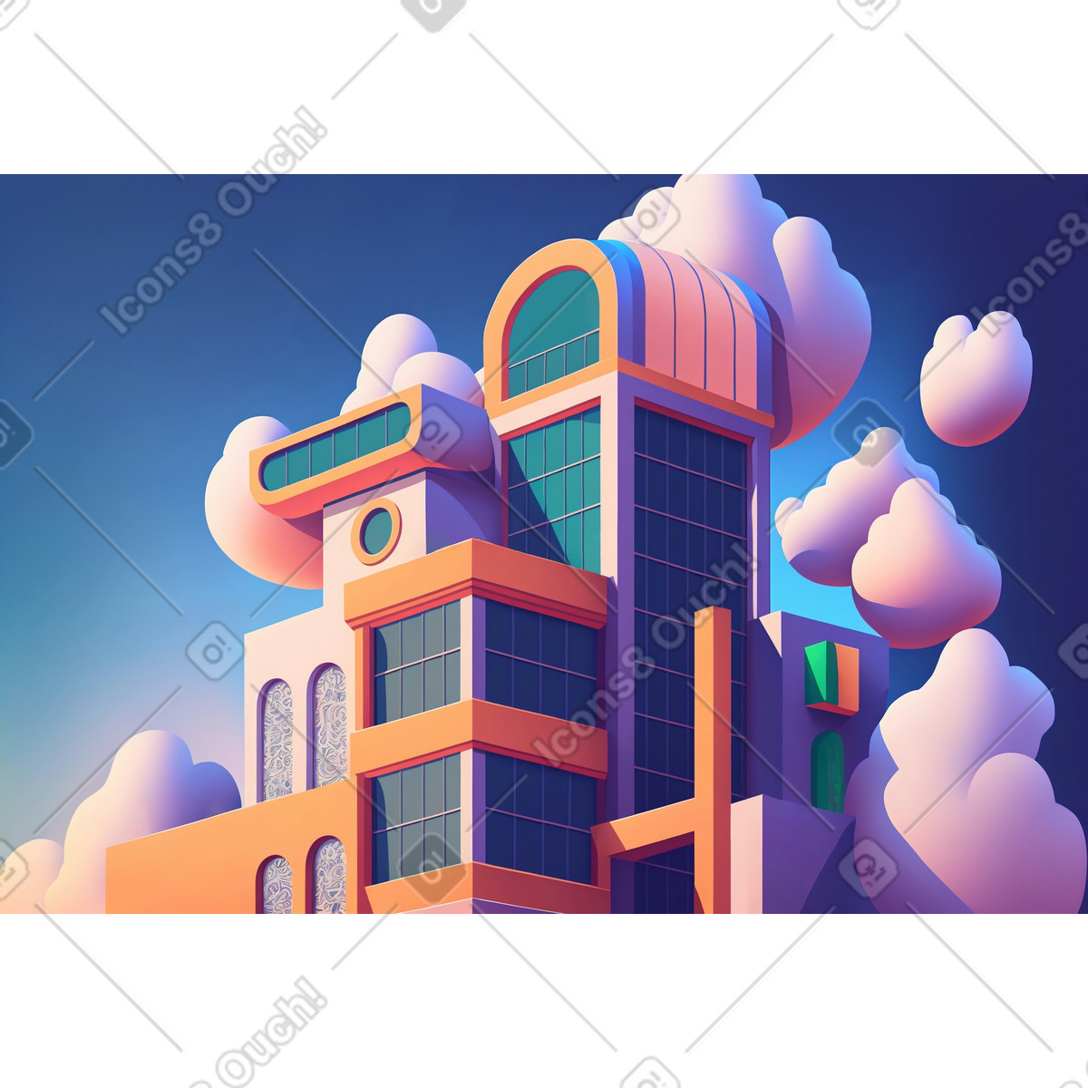 Costruzione futuristica del fumetto 3d illustrazione in stile Experimental scarica in PNG, SVG